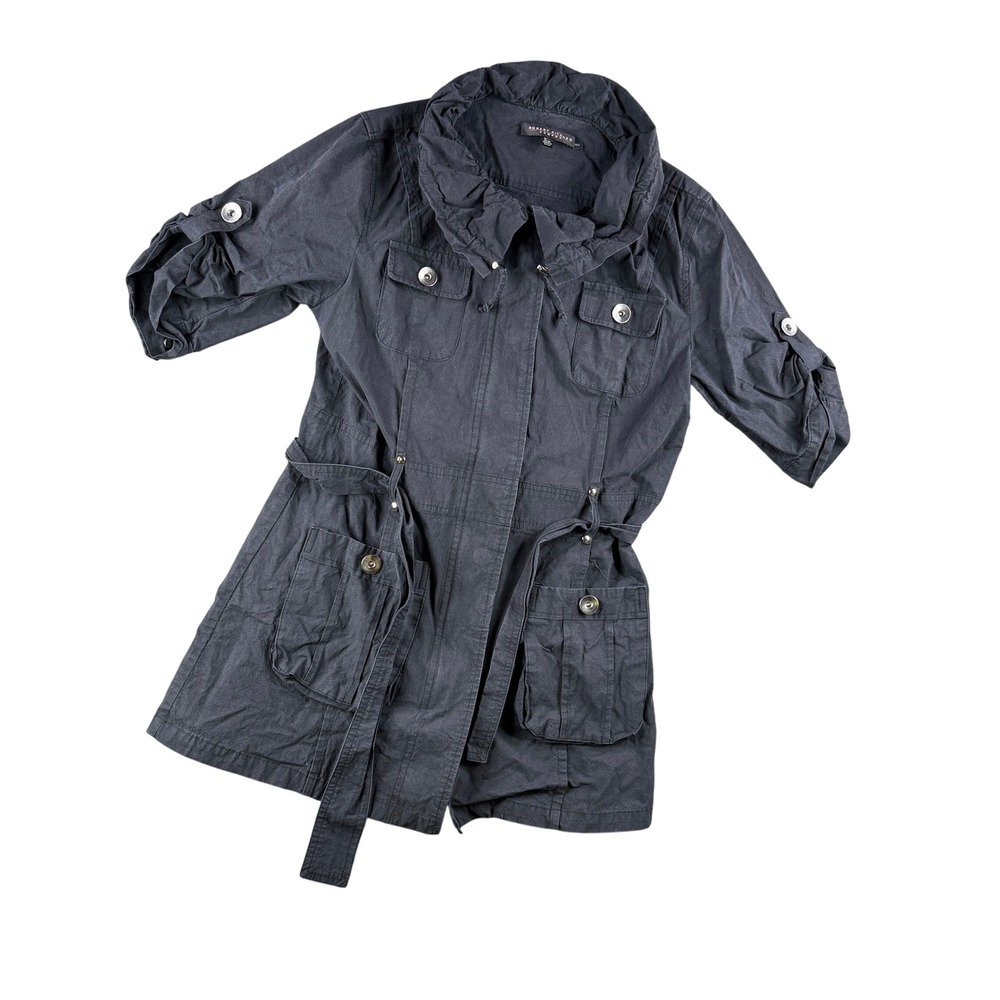 Robert Kitchen Jacket Women XS Belted Military Style‎ Utility Pockets Gothic - Picture 2 of 10